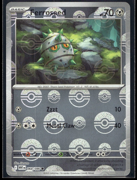 Ferroseed (Poke Ball Pattern) 068/086 SV: White Flare Holo LP