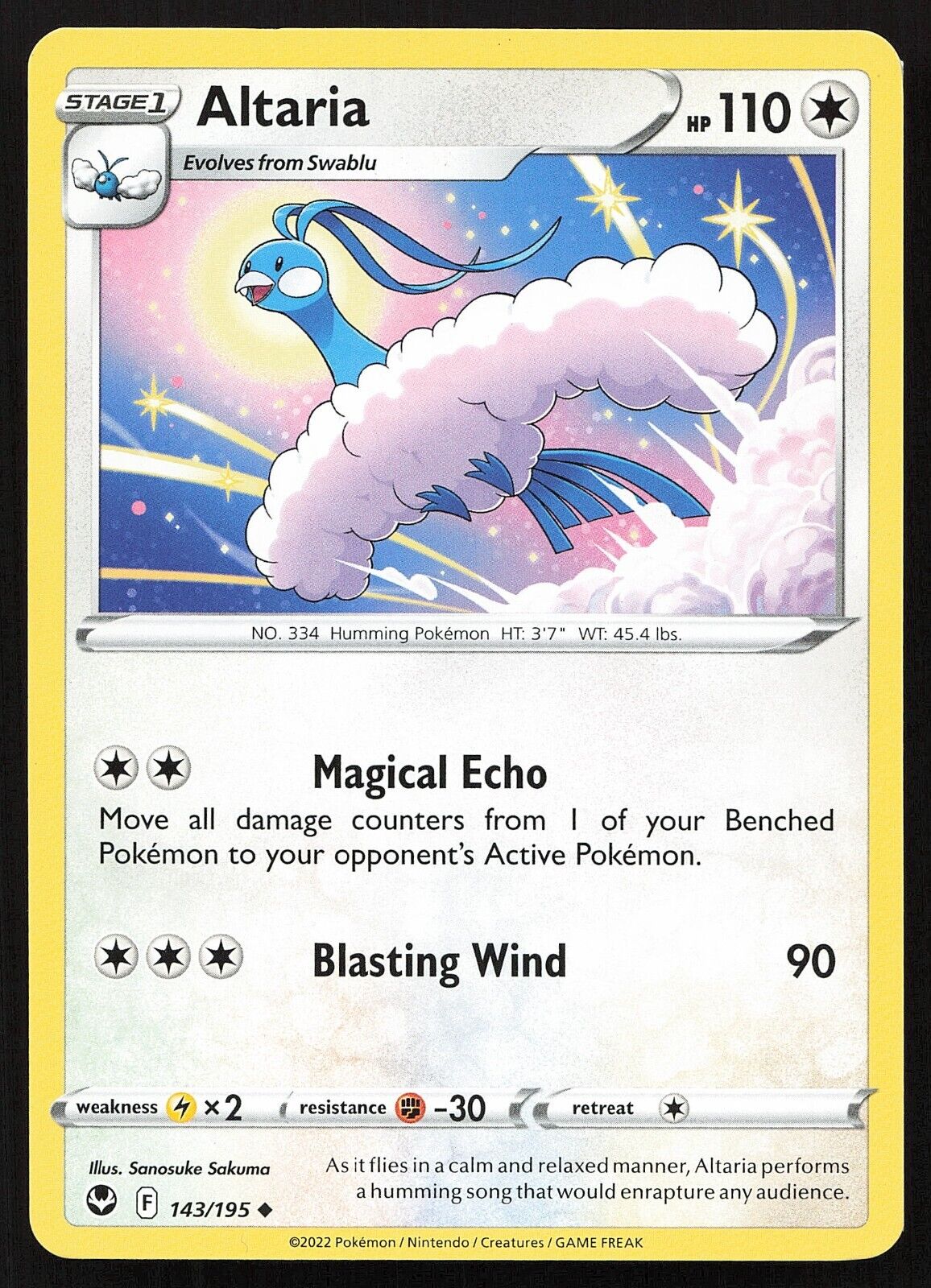 Pokemon TCG Altaria #143 Silver Tempest Colorless Uncommon Nintendo TCG 2022 HP