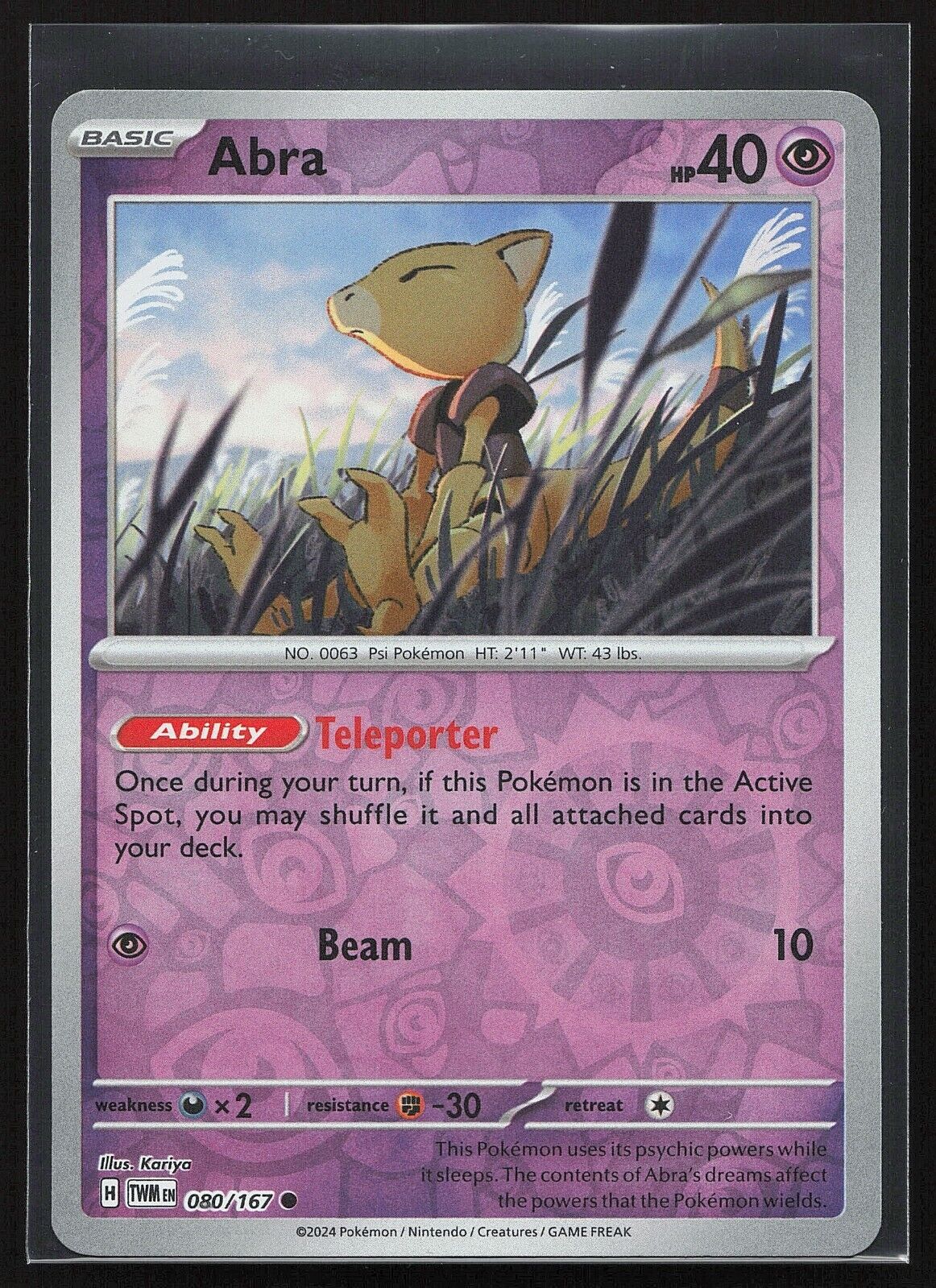 Pokemon TCG - Abra [Reverse Holo] - 080/167 - Twilight Masquerade - Near Mint