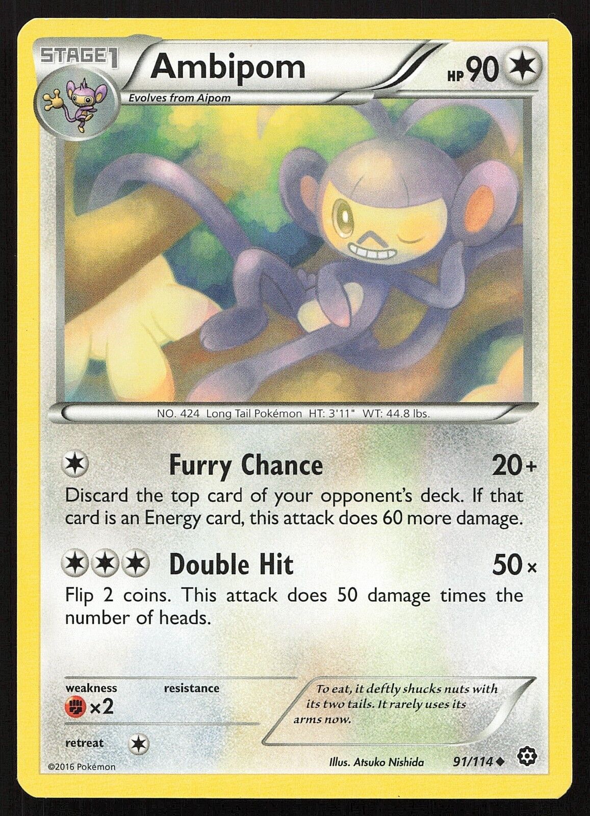 Pokemon TCG Ambipom 91/114 Steam Siege Colorless Uncommon 2016 Heavily Played