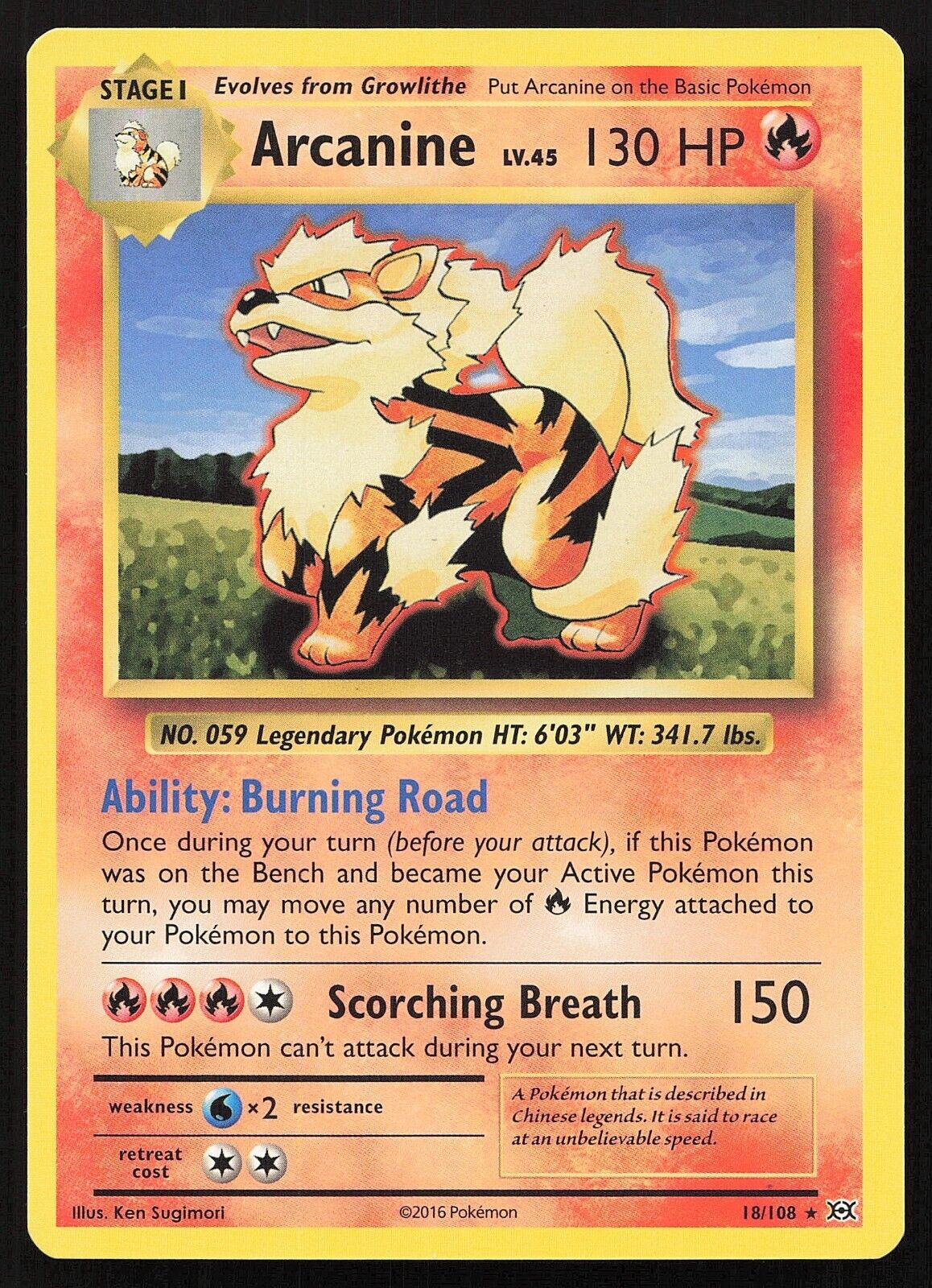 Pokemon TCG - Arcanine - 18/108 - XY Evolutions - Regular - Rare - MP