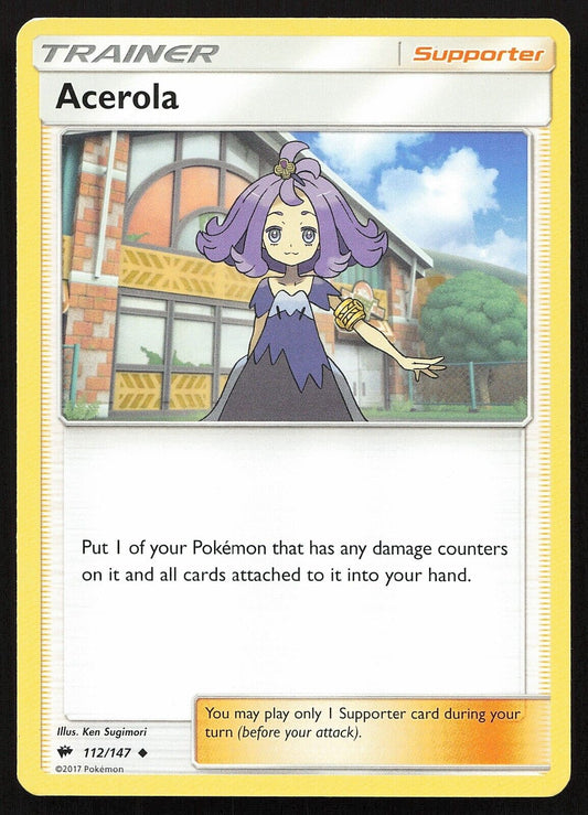 Pokemon TCG - Acerola - 112/147 - Burning Shadows - Moderately Played (Very Good