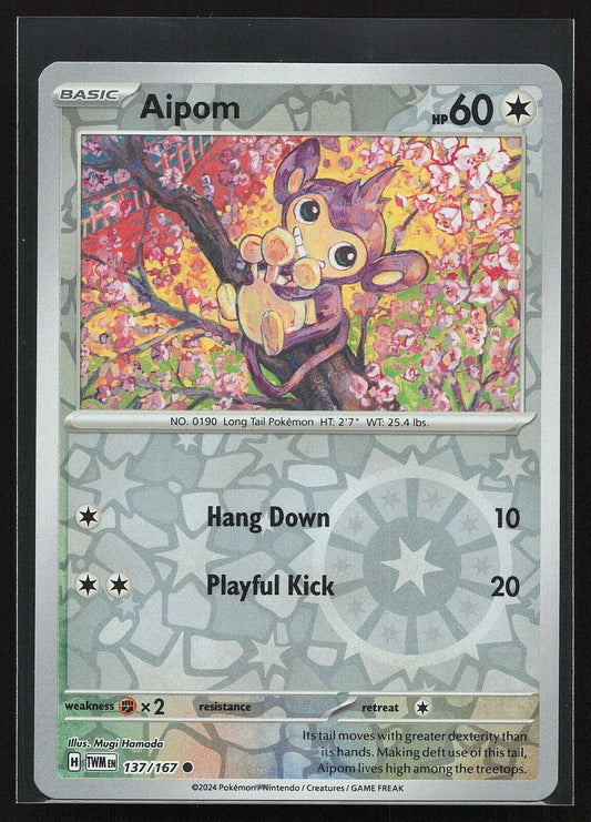 Pokemon TCG - Aipom [Reverse Holo] - 137/167 - Twilight Masquerade - LP