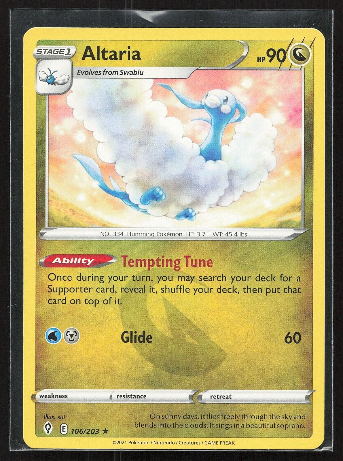 Pokemon TCG Altaria 106/203 Evolving Skies Regular Rare LP